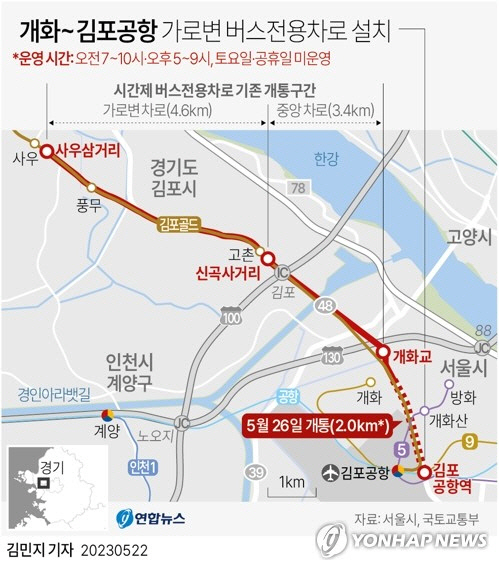 개화~김포공항 가로변 버스전용차로 설치. 그래픽 연합뉴스